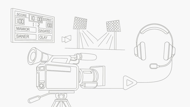 Line art illustration of sports broadcasting equipment.
