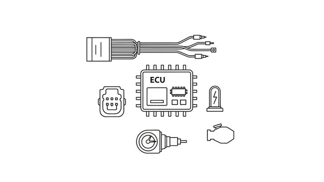 Automotive Electrical System Components and Diagnostic Icons Set