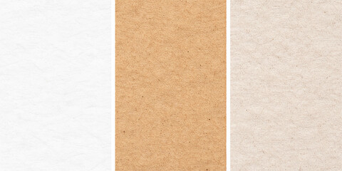 Fototapeta premium A set of white paper sheets and recycled brown cardboard textures features a blank vintage pattern with aged parchment and rough grunge material for an antique surface design