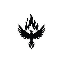 Obraz premium Phoenix rising from flames in minimalist silhouette with dramatic black on white background for design