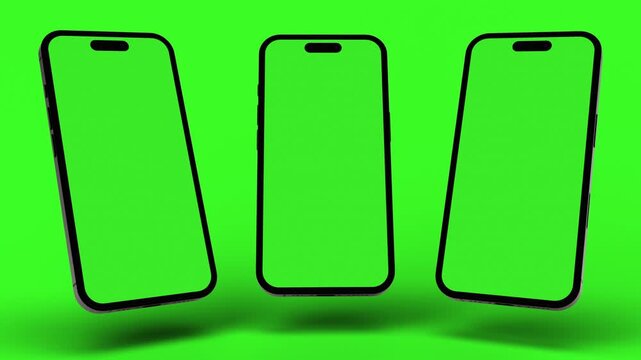 3 Smartphone Mockups with green screen on display for content replacement
