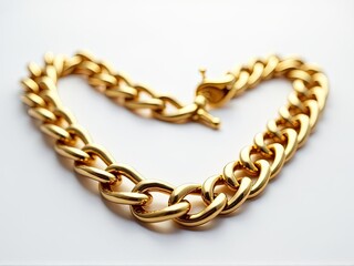 Obraz premium Close-up shot of a gold chain bracelet on a white surface