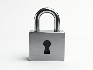 Naklejka premium A single metal padlock sitting on a white surface, ready for use