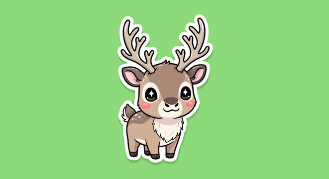 Cute Cartoon Reindeer on a Green Background