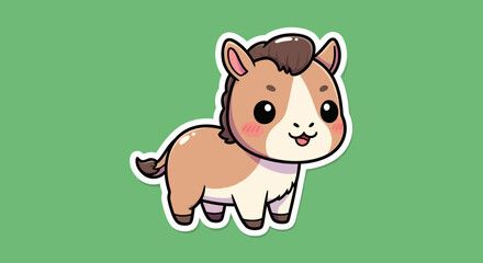 Fototapeta premium Cute Cartoon Horse on Green Background