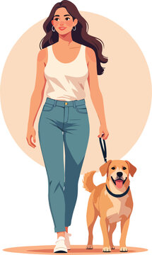 donna mentre porta a passeggio il cane vettoriale