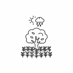 Obraz premium An artistic icon represents the harmony between the elements with a minimalist style. Featuring a tree, sun, and rain, this icon encapsulates the vital connection between nature and the environment.
