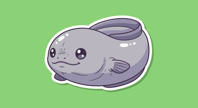 Cute Cartoon Blob Fish on Green Background