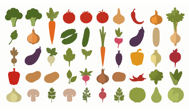 Colorful vegetable collection healthy vegetarian food organic farm crops vector set
