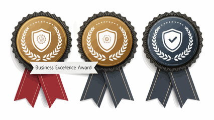 Business excellence awards with shield and laurel wreath designs