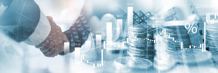 Business handshake on finance prosperity. Economy and financial growth of business investment,...