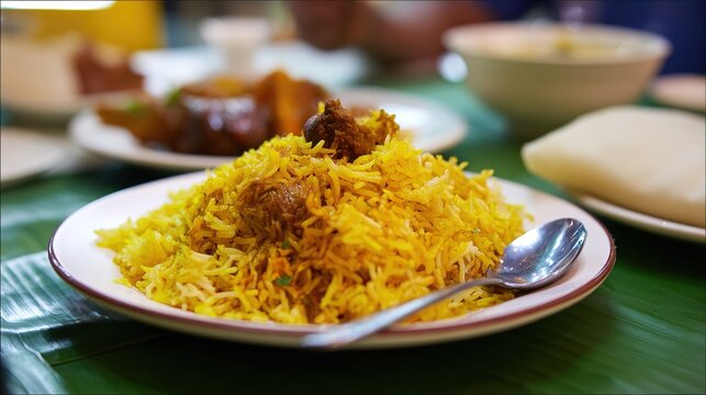 Tasty and Aromatic Pilaf Served on a White Plate, Colorful Wooden Background with Natural Grain Texture, Fluffy Rice with Carrots, Peas, and Meat, Traditional Central Asian or Middle Eastern Dish, Gar
