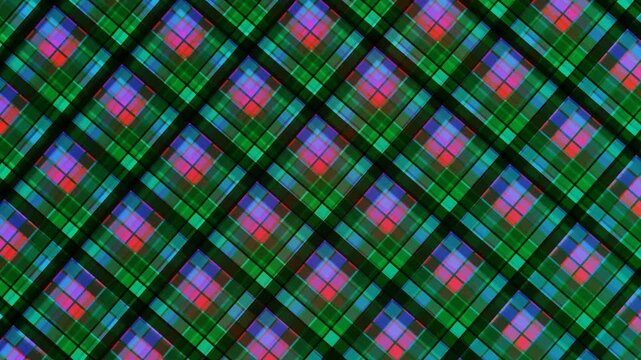 Green Plaid Pattern With Purple Blue Red Squares And Black Lines Seamless Fabric Design