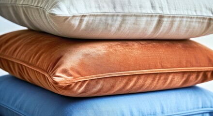 Stacked Throw Pillows Linen, Velvet, and Blue Decorative Cushions for Cozy Home Decor