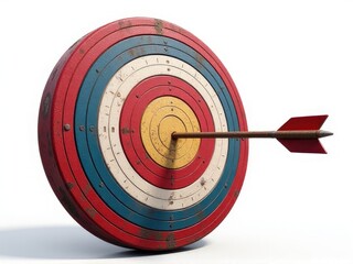 A red, white and blue target with an arrow pointing towards the center