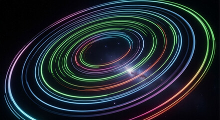 Obraz premium Colorful Light Trails Creating Circular Patterns in the Night Sky.