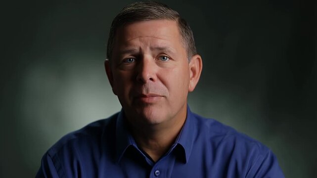 Medium shot of a middle-aged man speaking directly to the camera, clear audio, interview segment, male,.