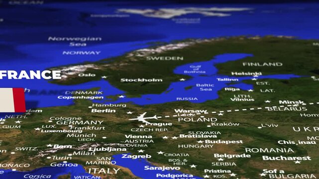 Flight From Moscow RUSSIA to Paris FRANCE with flag pins