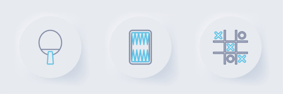 Set line Tic tac toe game, Backgammon board and Racket icon. Vector
