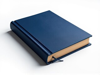 A closed blue book sitting on a white table, suitable for academic or literary settings