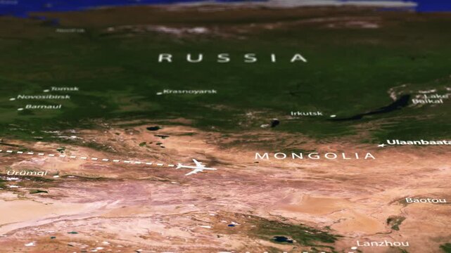 Flight From Moscow RUSSIA to Pyongyang NORTH KOREA with flag pins