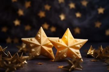 Obraz premium Golden decorative stars illuminating a celebratory and mysterious dark background
