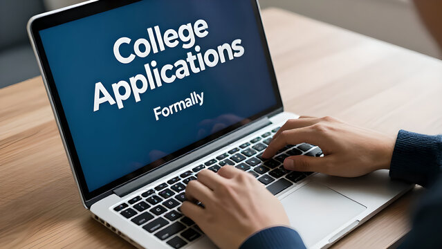 A person types on a laptop displaying the words college applications formally ideal for educational content on transparent background high quality professional