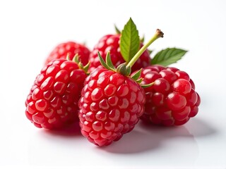 Fresh raspberries arranged on a clean white surface