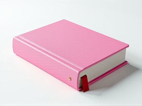A single pink book placed on a clean white table, perfect for use as a design element or symbolizing knowledge and learning