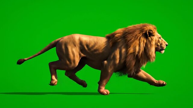 lion running on green background.4k