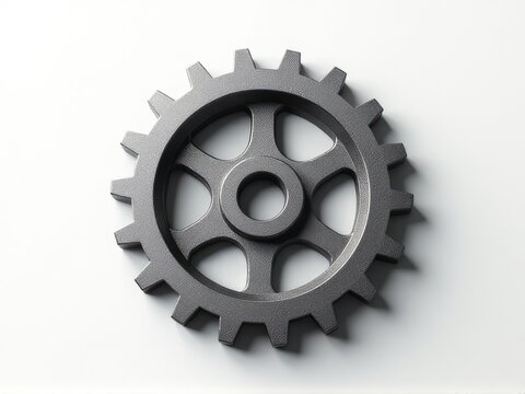 A detailed view of a metal gear on a white background, ideal for use in technical illustrations or diagrams