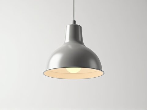 A single pendant light hangs from a ceiling, providing soft lighting