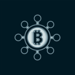 Fototapeta premium Line Blockchain technology Bitcoin icon isolated on black background. Abstract geometric block chain network technology business. Flat filled outline style with shadow. Vector