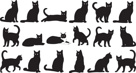 Set of 15 black cat silhouettes vector © Ripon islam rana
