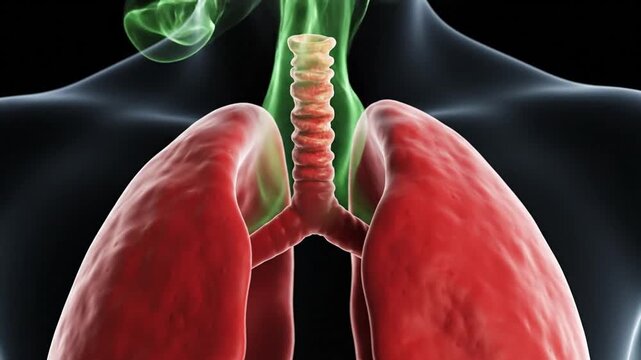 Human respiratory system with trachea and lungs 3D illustration
