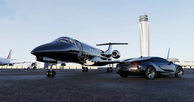 luxury sports car and business jet 