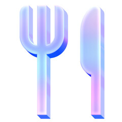 Fototapeta premium 3D Glossy Y2K Holographic Cutlery Icon - Gradient Pastel Restaurant Food Dining