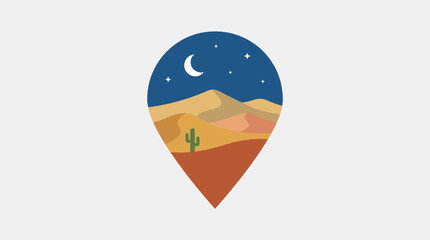 This charming logo features a desert landscape under a starry night sky, evoking a sense of adventure, tranquility, and the beauty of nature, perfect for travel themes. © Boren