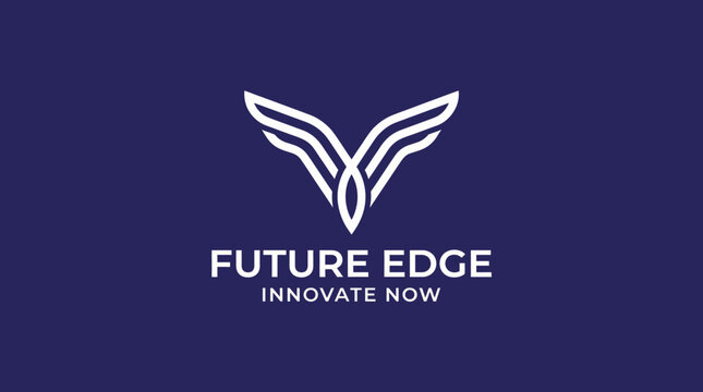 A modern logo design features a dynamic wing element with the text 'Future Edge Innovate Now,' representing innovation, progress, and forward-thinking in business and technology.