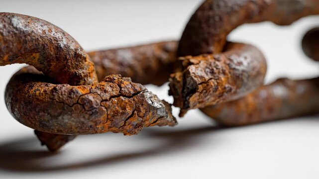 Weakest link concept with rusty broken chain