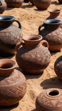Collection of Traditional Hand Painted Somalian Clay Pottery Vessels