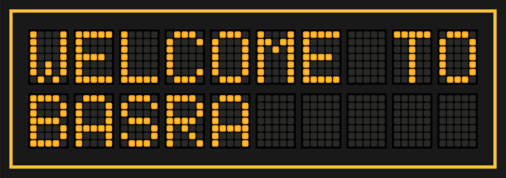 Orange color led banner in word welcome to basra on black background