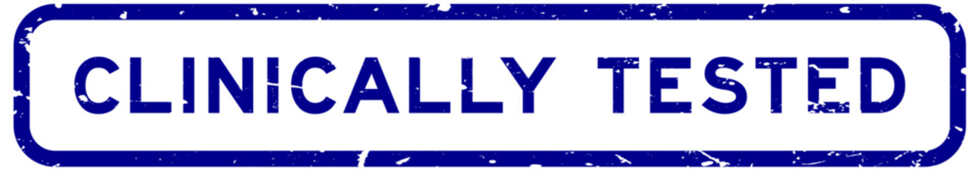 Grunge blue clinically tested word square rubber seal stamp on white background