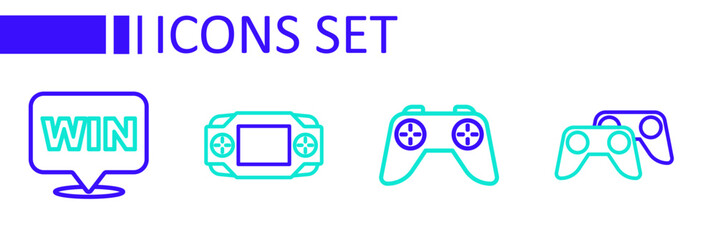Set line Game controller or joystick, Portable video game console and Medal icon. Vector © Iryna