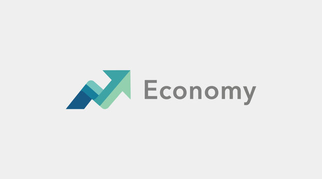 An upward-trending icon combined with economy text, symbolizing growth, progress, and financial development in a modern business context.