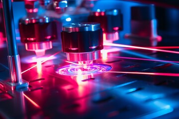 Advanced laser technology machine generating multiple red beams for experimental research