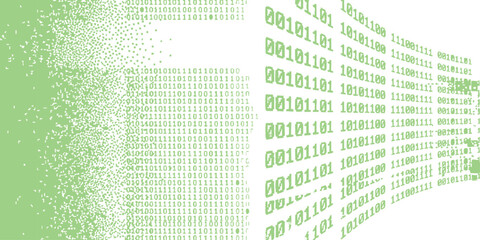 Obraz premium Abstract green binary code background with glitch effect and digital noise fading vector illustration