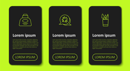 Set line Inkwell, Paint spray and Pencil case stationery. Business infographic template. Vector