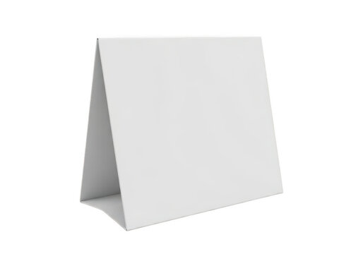 Blank white standing desk sign or tabletop display board isolated on transparent background