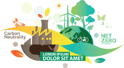 Art &Green eco friendly world concept with renewable energy, sustainable city, recycling, bicycle and nature conservation illustration Illustration